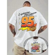 (XXXL)Disney Pixar Cars Lightning McQueen Contest Short Sleeve T-Shirt Summer Cotton Men's Women Tees Couple Unisex Casual Oversized