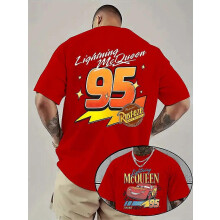 (XXL)Disney Pixar Cars Lightning McQueen Contest Short Sleeve T-Shirt Summer Cotton Men's Women Tees Couple Unisex Casual Oversized
