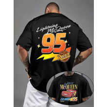 (XXXL)Disney Pixar Cars Lightning McQueen Contest Short Sleeve T-Shirt Summer Cotton Men's Women Tees Couple Unisex Casual Oversized