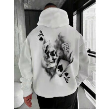 (XXXL)Men's versatile hoodie with skull pattern print and fleece hooded casual top suitable for outdoor activities in spring and autum