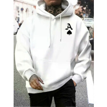 (XXXL)Men's versatile hoodie with skull pattern print and fleece hooded casual top suitable for outdoor activities in spring and autum