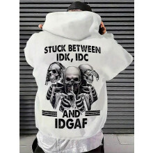 (XL)Men's versatile hoodie with skull pattern print and fleece hooded casual top suitable for outdoor activities in spring and autum