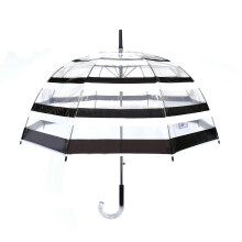 Windproof Clear Birdcage Umbrella with Black and White Stripes Auto Open Crystal Handle French Design
