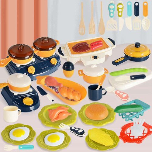 53 Pieces Plastic Kitchen Play Food Toy Pretend Play Set