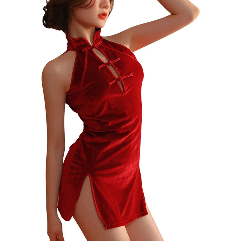 Sexy Santa costume for women, long nightgown, gift for women, lingerie, Cheongsam costume, anime outfit, sexy lingerie wine onesizefitsall
