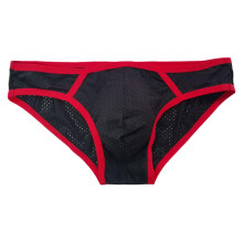 Men's Mesh Briefs Transparent Thong Breathable Sexy Lingerie Thin Soft Sissy Underwear Mesh Wide Belt Underpants Red M