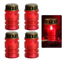 LED Grave Candle Red Pack of 4 IP44 Outdoor Grave Lights with Flickering Effect, Battery Operated Cemetery Candle, Flameless Candle Light