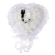 Wedding ring pillow, White ring pillow, Lace, Pearl, Rose, Wedding, Heart, Ring box, Ring holder wedding celebration (White)