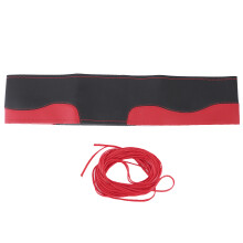 Ratttrekk i skinn med sy-på-wrap, pustende, uni-fit, sklisikker mikrofiber, rattbeskytter til bil med rød tråd, for bilinteriør