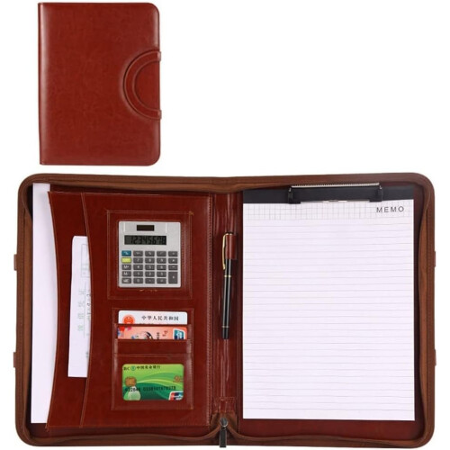 Storage Folder, Business with Handle, Card Storage, Writing Pad,  Carry Bag for Interview Conference (Bruin)