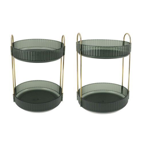 2-stufiger Make-up-Organizer, 360-Rotation, Platzsparend, Grün