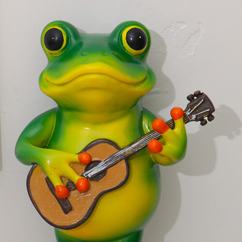 Künstlerisches Frösche-Figurenpaar, langlebig,-Gitarrenfrosch 1