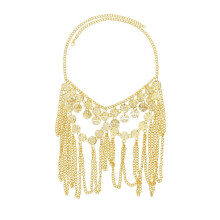 Exotic surface chain power alloy coin tassel headdress surface curtain (Gold1)