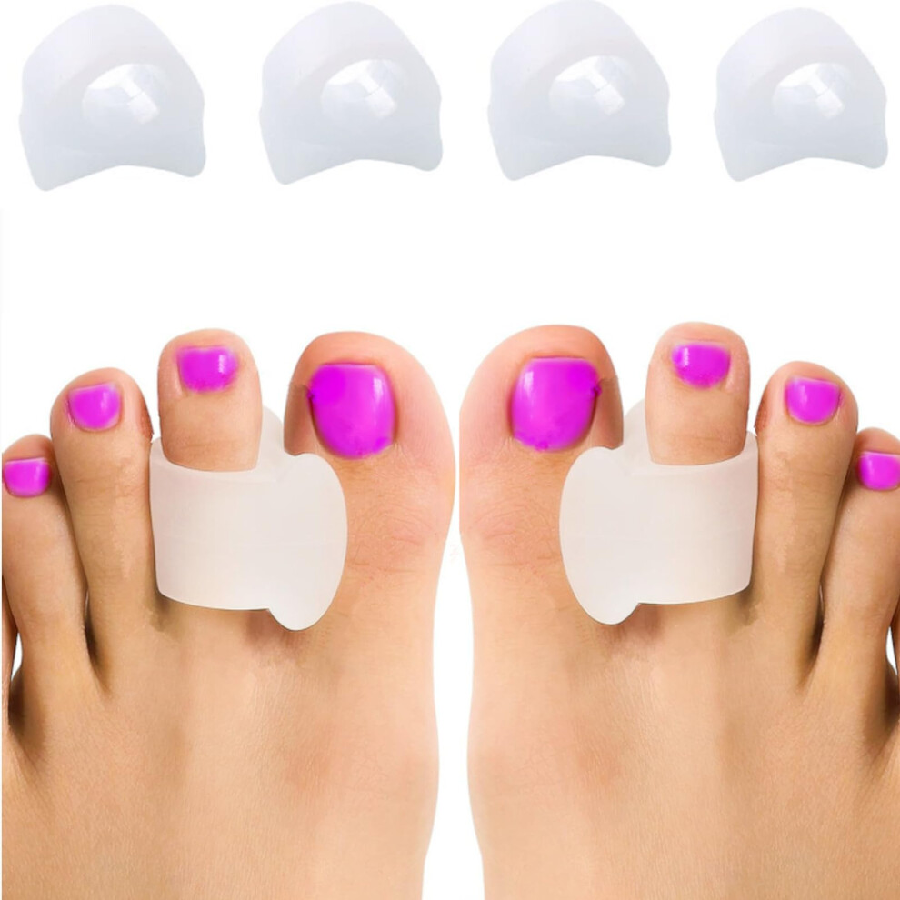 White Toe Straightener (4 Pieces) Gel Toe Separators For Hallux Valgus Correction, Overlapping Toes, Silicone Toe Separator