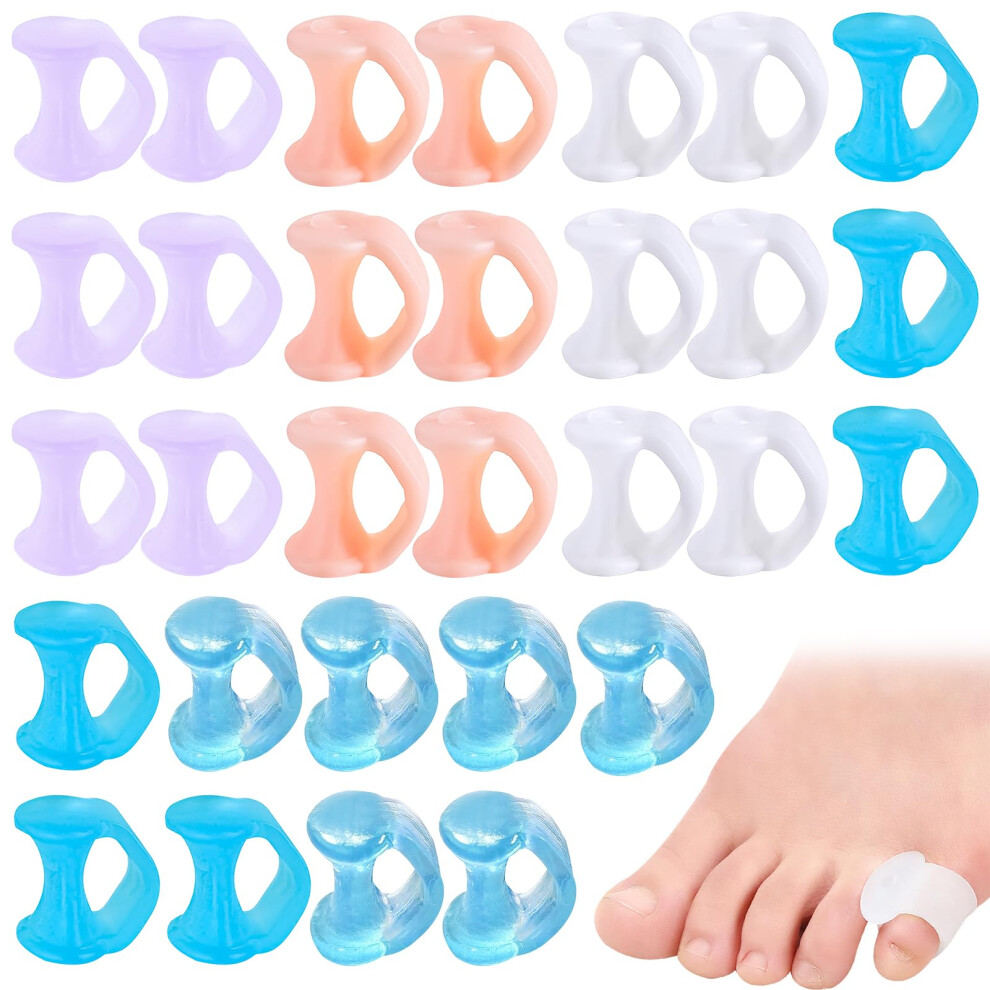 Pack of 30 Toe Separators, Toe Spacers, Small Toe, for Bunion Correction, Toe Protection, Pressure and Pain Relief (5 Colours)
