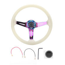 Deep Dish Steering Wheel with Smooth Streamlined Arc, Aluminum Gaming Steering Wheel Horn Button Universal Racing Steering Wheel, Anti-Slip Leather 6