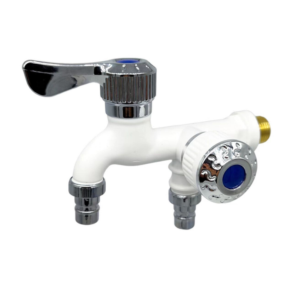 All-Purpose Wash Basin Taps, Double Outlet Faucets For Bathroom And Kitchen, Suitable For Washing Machine Mop Pool Faucets (White) 9074015803605