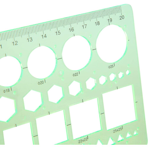 Plastic, green, circles, square, hexagonal, geometric, model ruler, 0 – 20 cm 1
