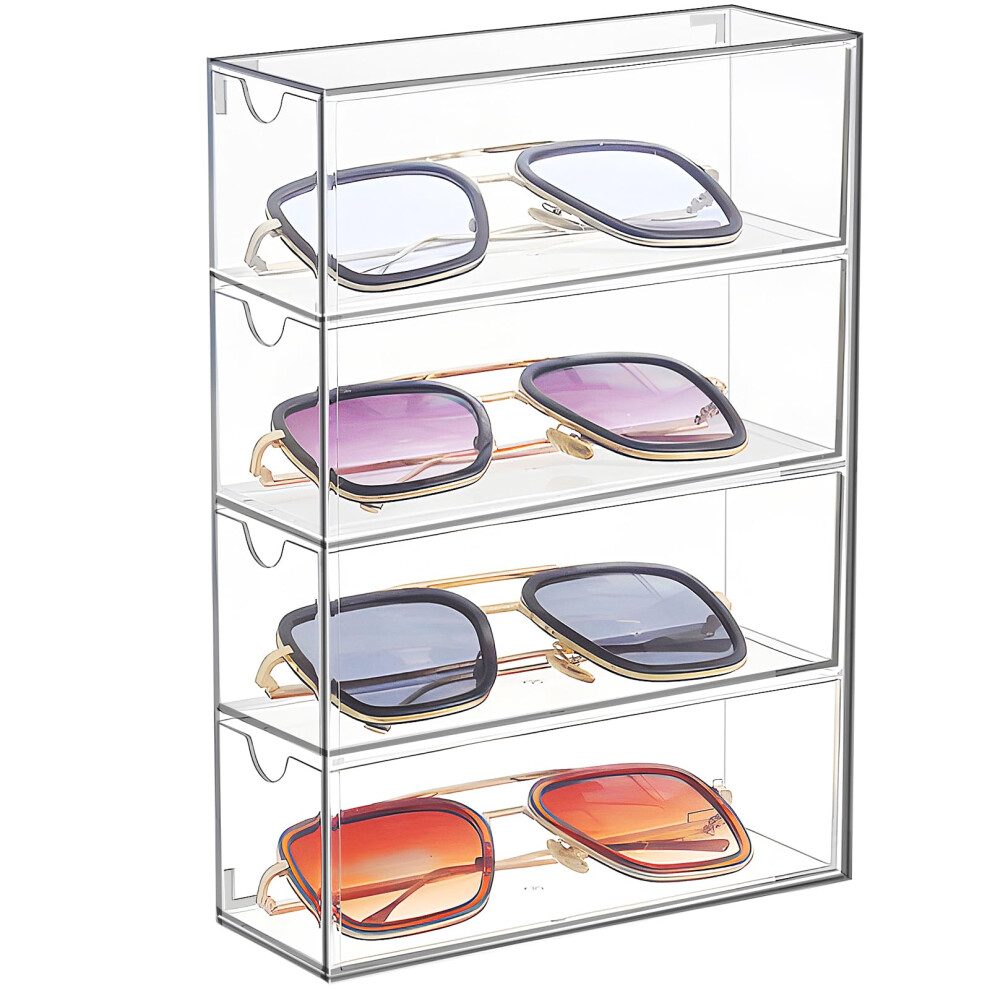 Glasses Storage Box, Acrylic Clear Eyewear Tray with 4 Drawers