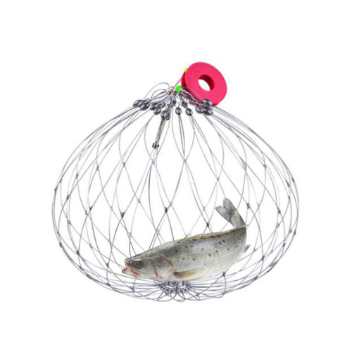 Fishing Net  Soft Steel Wire Multifunctional Net, Crab Trap with Automatic Locking Cage 1 x Silver A