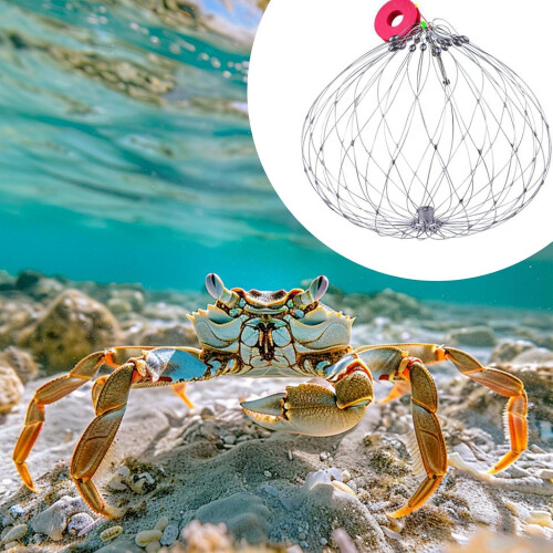 Fishing Net  Soft Steel Wire Multifunctional Net, Crab Trap with Automatic Locking Cage 1 x Silver A 1