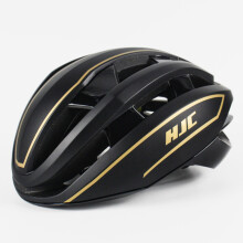 Helmaccessoires: HJC racefietshelm, maat L (59-62 cm), zwart en goud.