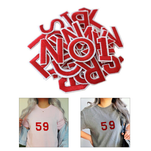 72 stuks wasbare letternummer naaipatches stevig-Roze 1