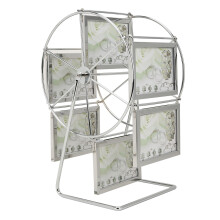 Marco de fotos giratorio retro, soporte de mesa vintage, marco de metal estilo noria con frontal de cristal para decoración del hogar, bodas y