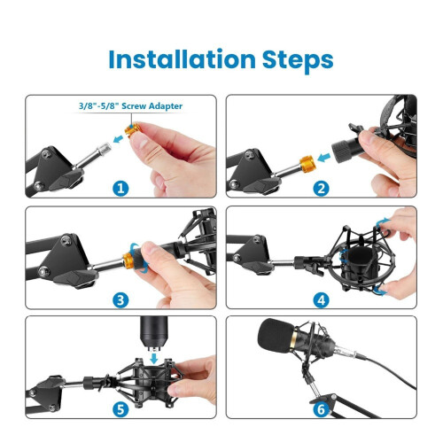 Staffa per microfono in alluminio NB35 con supporto antiperno e braccio regolabile, nero 2