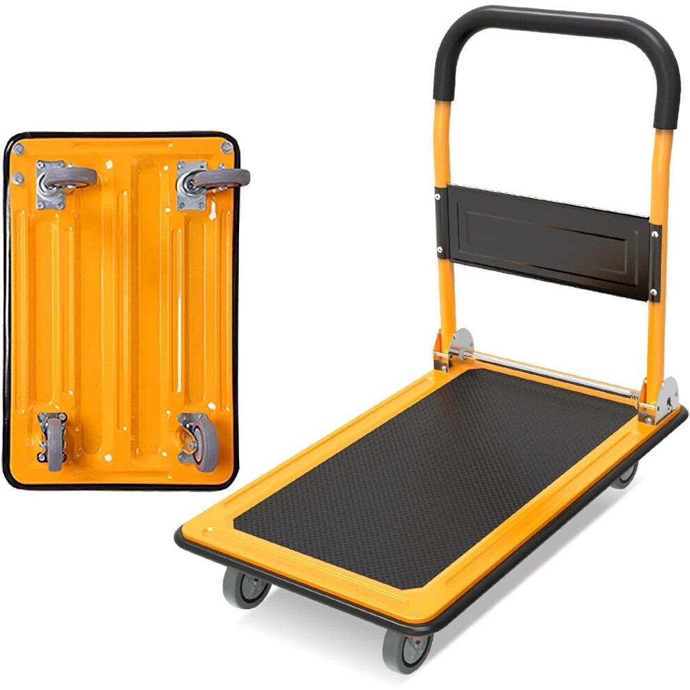 Folding Hand Truck, Collapsible Platform Truck, Heavyduty Metal Utility Cart With 4 Wheels. 9365049789011