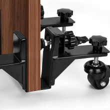 Adjustable door panel dolly with wheels, installation of prehung front panel lifters, for transportation.