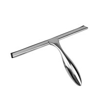 Weighted shower squeegee for glass surfaces, for bathroom shower doors, mirrors, and tiles, stainless steel and.