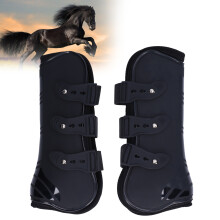 2 Stück Pferdebein-Boots PU Neopren Einstellbare Sehnen-Schutz — Schwarz Vorderseite M