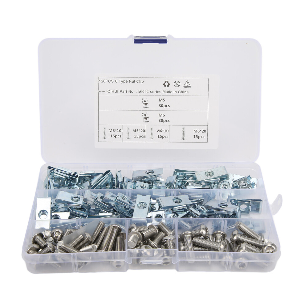 120Pcs U Type Nut Clip Carbon Steel For Car, Motorcycle, Tractor, M5 & M6 9421376923785