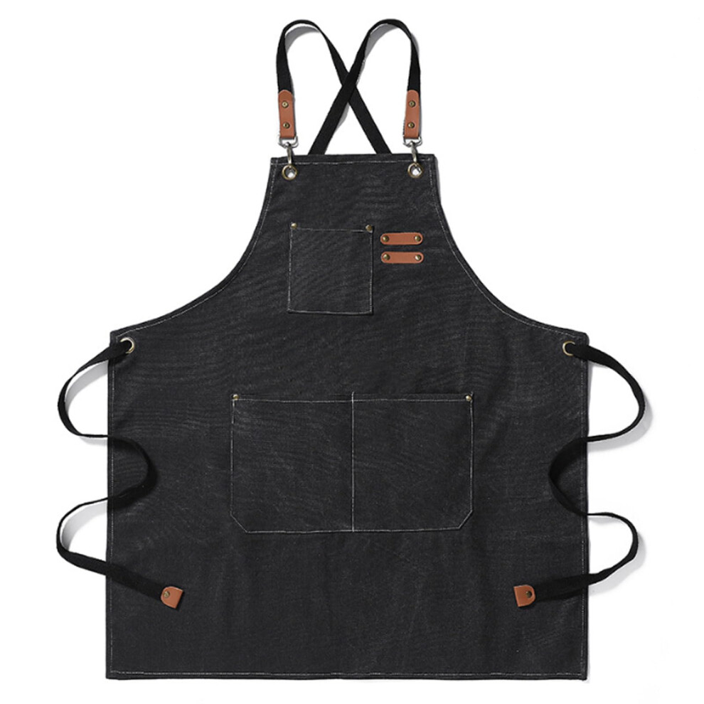 Thickened Canvas Apron Oilresistant Barber Baking Restaurant Black 9189345946097