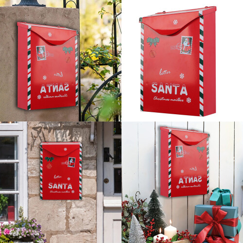 Artistic Casting Iron Hanging Post Box Holiday Themed Mail-Red 1