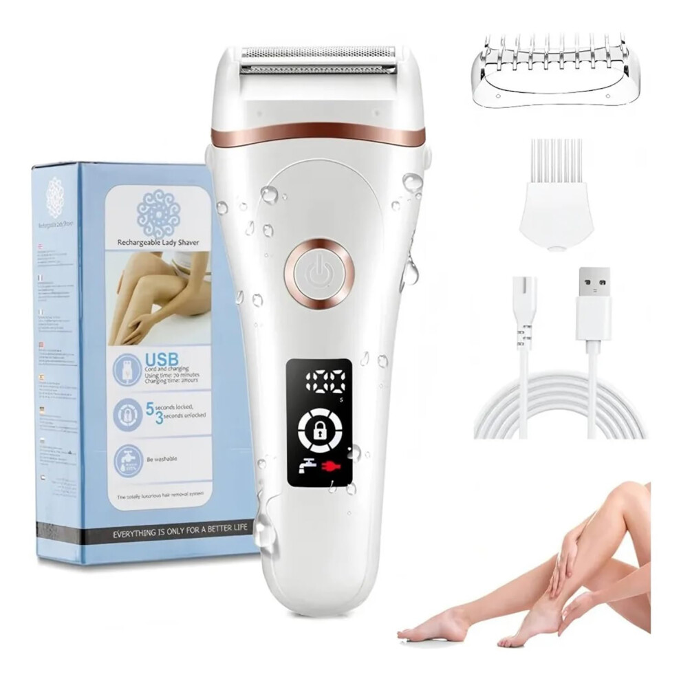 White Women's Electric Razor Bikini Trimmer Wet Dry Rechargeable Cordless Painless Electric Shaver For Women Led Display Razor For Legs Armpits