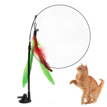 Katze Spielzeug Federstick mit Saugnapf, interaktives Spielzeug für Katzen, grün