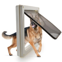 Large Dog Door, Weatherproof Pet Door, Sturdy Cat Flap, Includes Locking Plate, Fits Indoor/Outdoor Doors, White, Size L