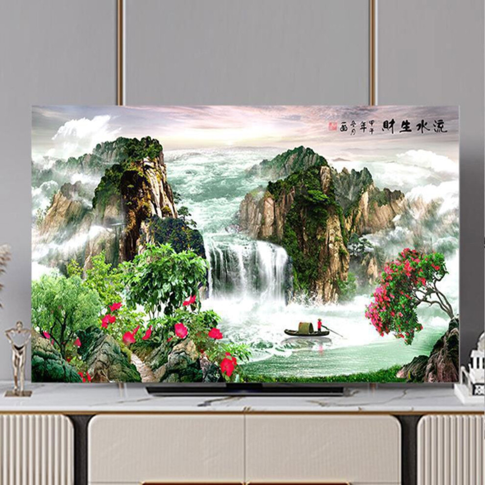 Landscape Painting Tv Cover, Chinese Style Pattern Dust Cover For 3280 Inch Tvs, Elastic Tv Screen Protector, Color38 9044945392555