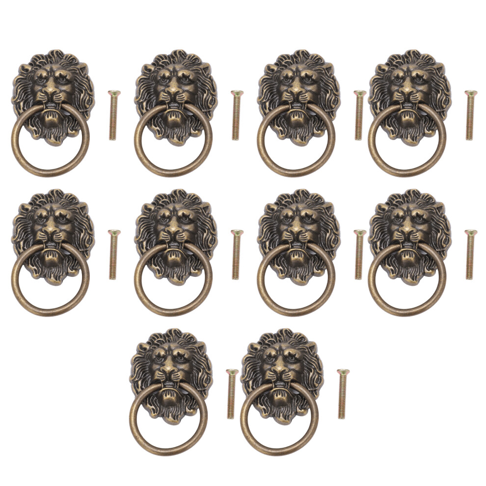 Decorative Lion Head Cabinet Pulls Vintage Bronze Finish Zinc Alloy Knobs With Ring For Drawers Dresser Cupboard Durable Corrosion Resistant Hardware 9138057595369