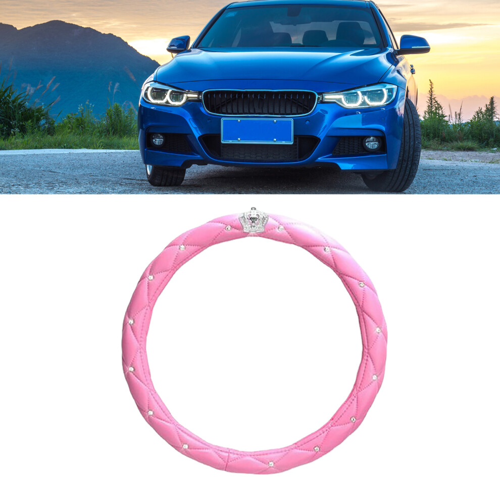Universal Steering Wheel Cover With Rhinestones For Women's Cars Pink 4151369131778