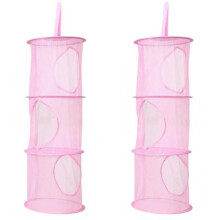 Portable Convenient Foldable Mesh Storage for Stuffed Animal Storage, Organizer 3 Compartments (2 Pcs Set, Pink)