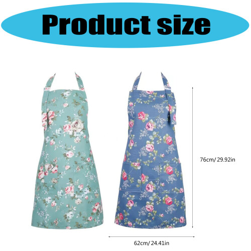 2-teilige verstellbare Küchenschürze mit-Blaue Rose mit Grün 2