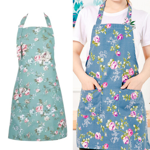 2-teilige verstellbare Küchenschürze mit-Blaue Rose mit Grün 1