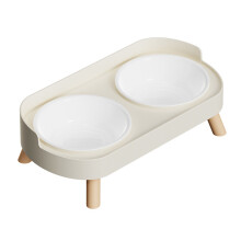 Double Bowl Pet Feeding Station Set Scratch Resistant-White