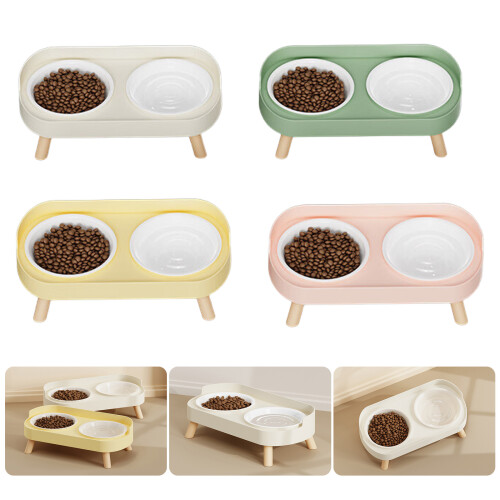 Double Bowl Pet Feeding Station Set Scratch Resistant-White 2