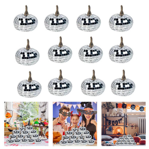 Set Of 12 Shimmering Silver Artificial Pumpkins Multipurpose 1