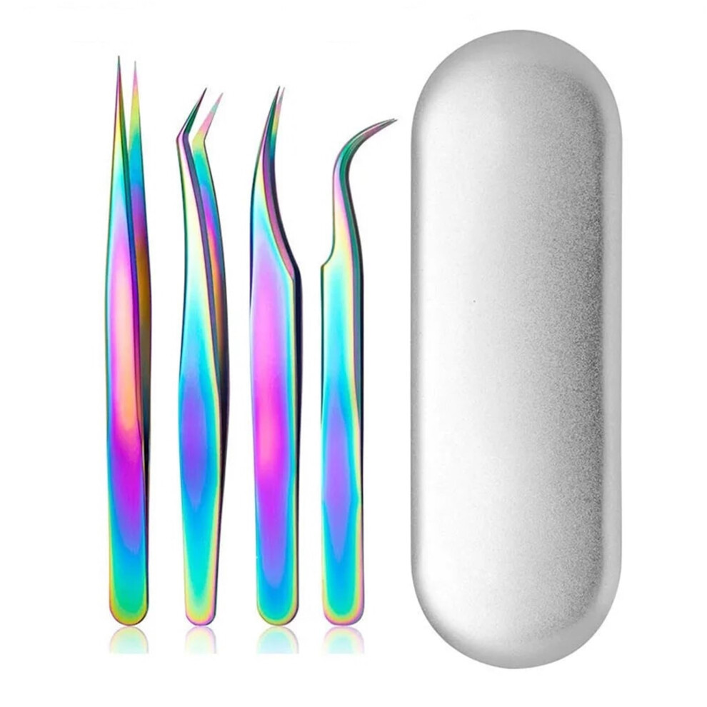 Tweezers Eyelash Tweezer Set, Professional Eyelash Tweezer, Makeup Tools (4PCS A)
