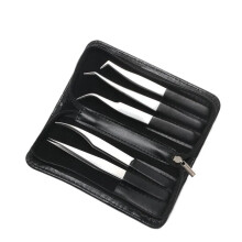Tweezers 5Piece Set Eyelash Extension Tweezers Lash Applicator Tool Stainless Steel Curved Straight for False Eyelashes Clip MakeUp Tool (Mirrored)